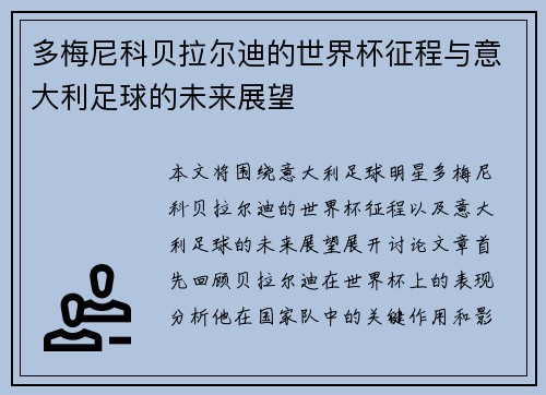 多梅尼科贝拉尔迪的世界杯征程与意大利足球的未来展望